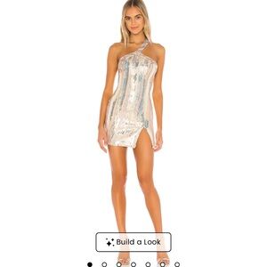 Superdown Asymmetrical Gold Sequin Dress
